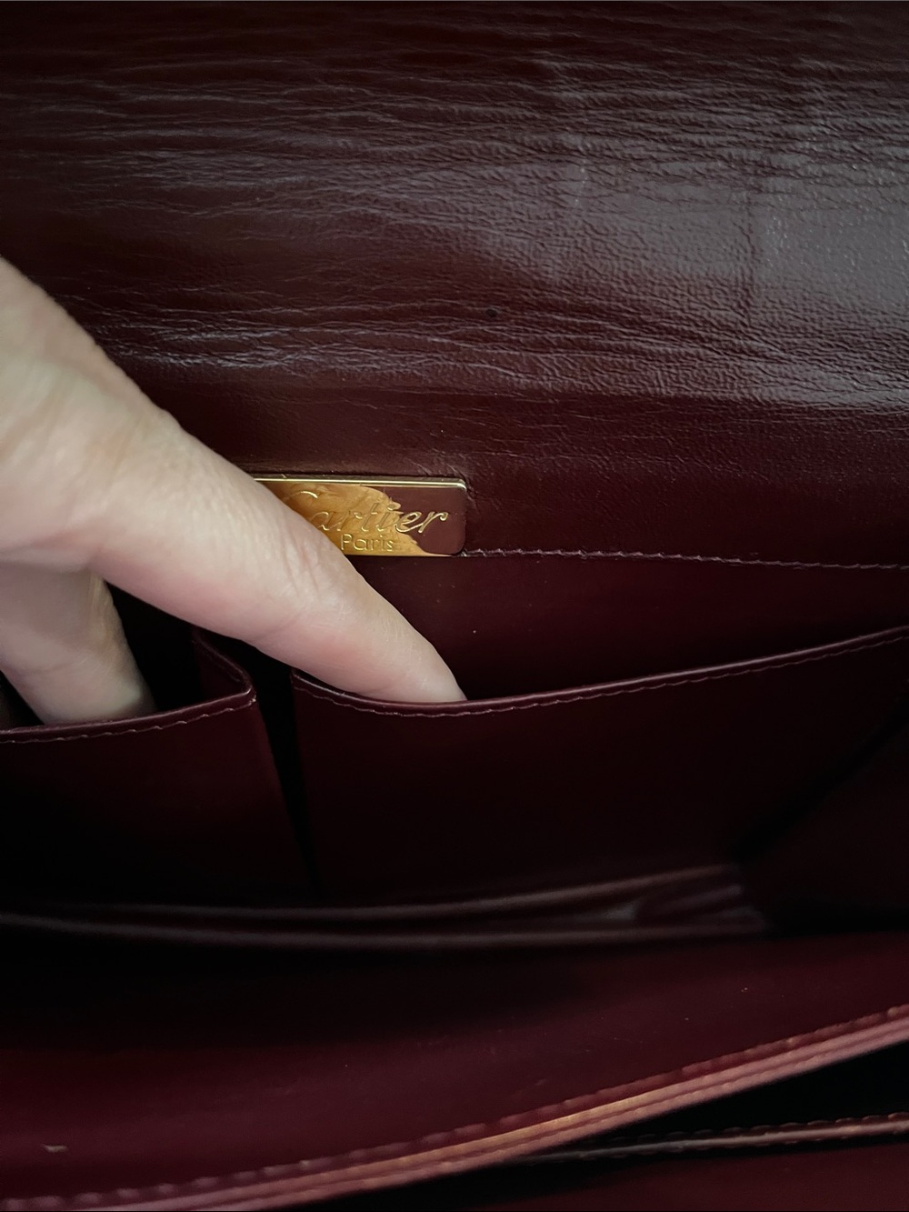 Cartier Burgundy Suede Crossbody Clutch with Gold Hardware - Picture 12 of 14